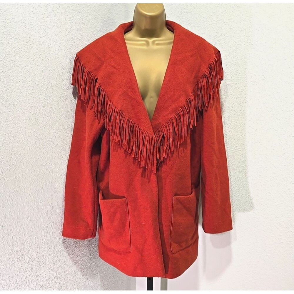 SouthWestern Heavy Flannel Jacket XL Fringe Rust Orange Country Boho Equestrian
